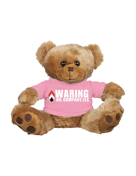 8 1/2 Cuddly Brown Bear With Pink T-Shirt w/Waring Oil Logo