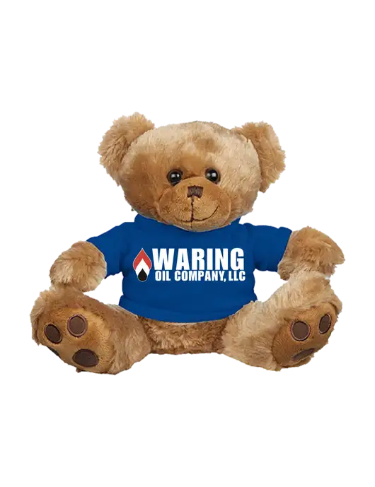 8 1/2 Cuddly Brown Bear With Royal Blue T-Shirt w/Waring Oil Logo
