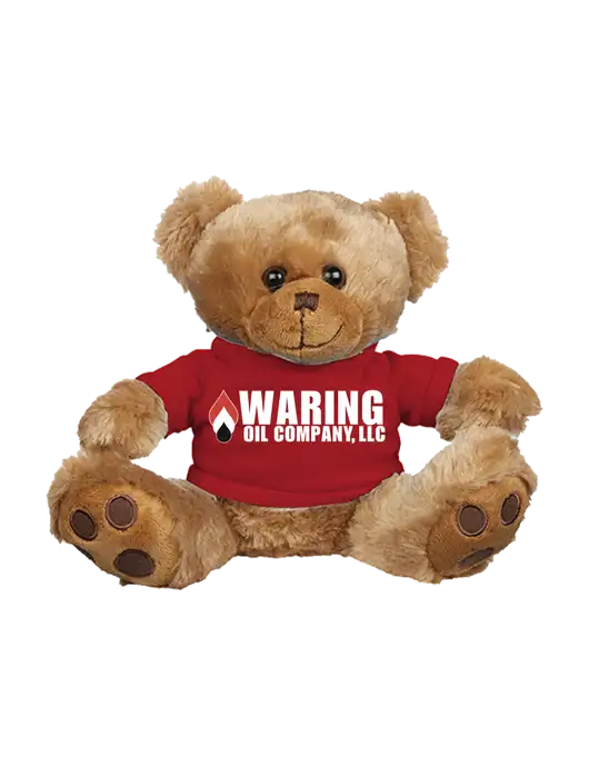 8 1/2 Cuddly Brown Bear With Red T-Shirt w/Waring Oil Logo