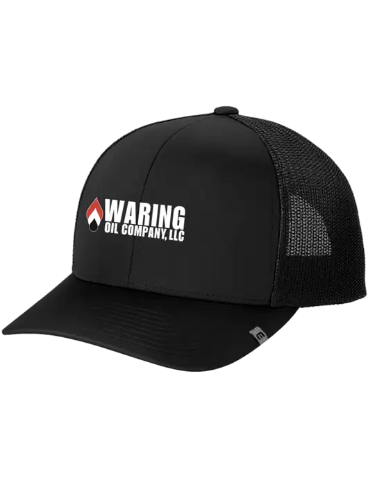 TravisMathew Black Cruz Trucker Cap w/Waring Oil Logo