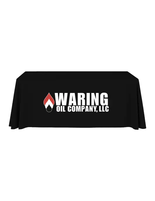 6' Stain-Resistant 4-Sided Black Table Cover w/Waring Oil Logo