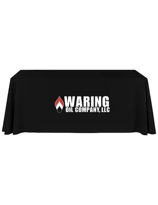 8' Stain-Resistant 4-Sided Black Table Cover w/Waring Oil Logo
