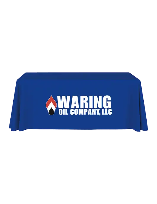 6' Stain-Resistant 4-Sided Dark Royal Table Cover w/Waring Oil Logo