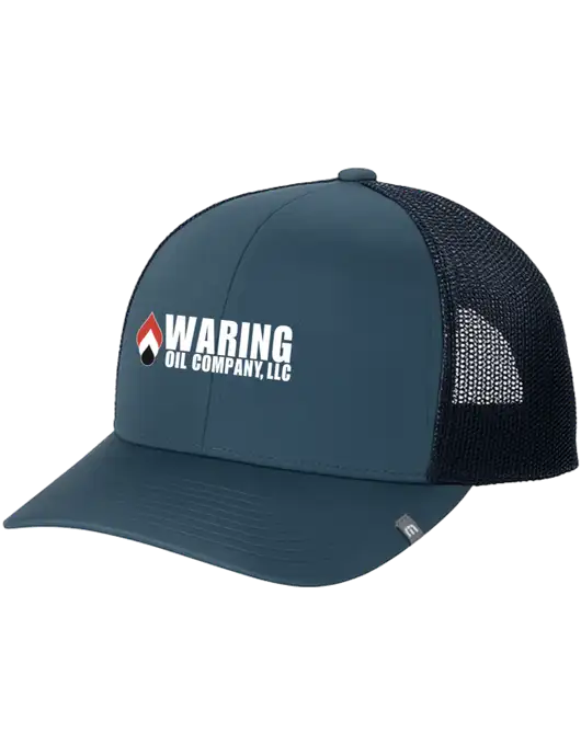 TravisMathew Dark Slate Blue Cruz Trucker Cap w/Waring Oil Logo