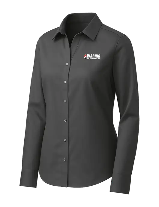 Brooks Brothers Womens Dark Grey Wrinkle-Free Stretch Pinpoint Shirt w/Waring Oil Logo