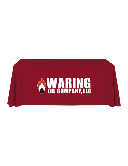 6' Stain-Resistant 4-Sided Red Table Cover w/Waring Oil Logo