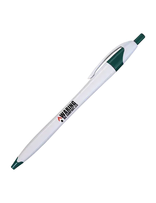 Novella White/Dark Green Classic Pen - Blue Ink w/Waring Oil Logo