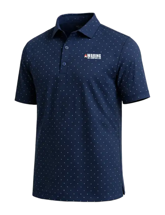 Callaway Micro Chev Dark Navy Print Polo w/Waring Oil Logo