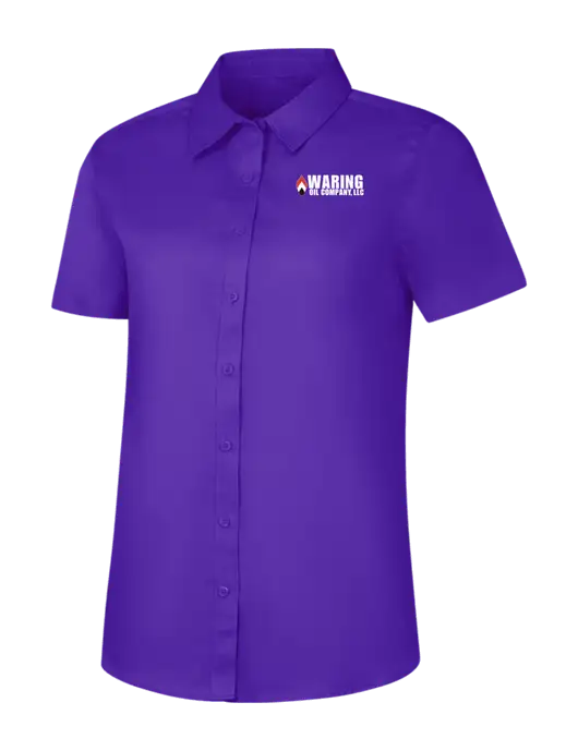 Womens Purple Short Sleeve Superpro React Twill Shirt w/Waring Oil Logo