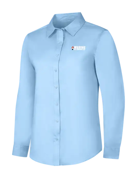 Womens Light Blue Long Sleeve Superpro React Twill Shirt w/Waring Oil Logo