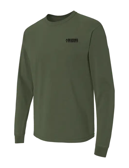 Comfort Colors Garment-Dyed Dark Olive Green Heavyweight Long Sleeve T-Shirt w/Waring Oil Logo