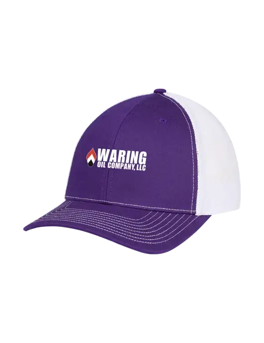Richardson Adjustable Snapback Original 112 Trucker Cap Purple w/White Mesh w/Waring Oil Logo