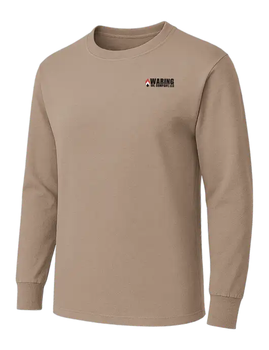 Dark Tan Heavyweight Long Sleeve 6.1 oz T-Shirt w/Waring Oil Logo