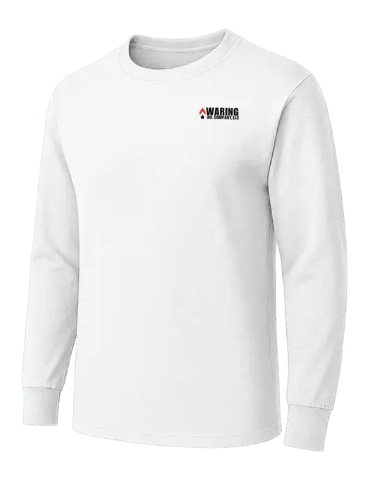White Heavyweight Long Sleeve 6.1 oz T-Shirt w/Waring Oil Logo