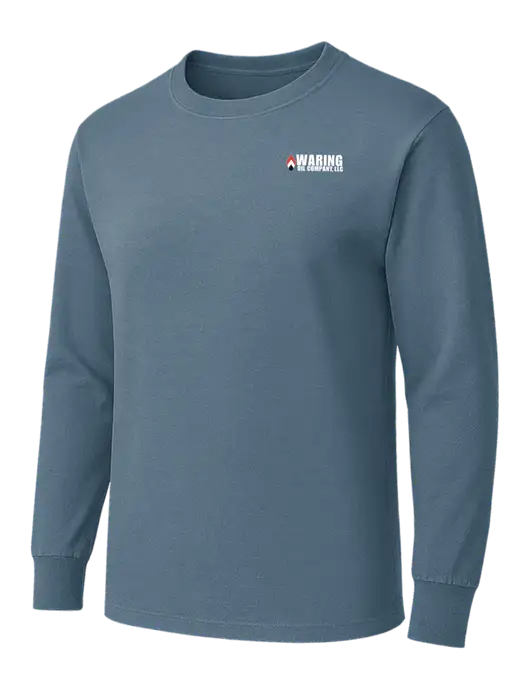 Slate Blue Heavyweight Long Sleeve 6.1 oz T-Shirt w/Waring Oil Logo