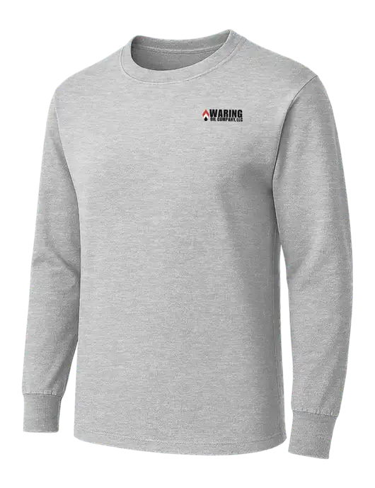 Light Grey Heather Heavyweight Long Sleeve 6.1 oz T-Shirt w/Waring Oil Logo
