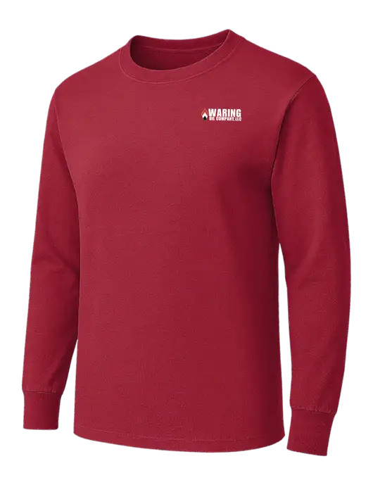 Red Heavyweight Long Sleeve 6.1 oz T-Shirt w/Waring Oil Logo