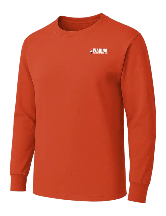 Orange Heavyweight Long Sleeve 6.1 oz T-Shirt w/Waring Oil Logo