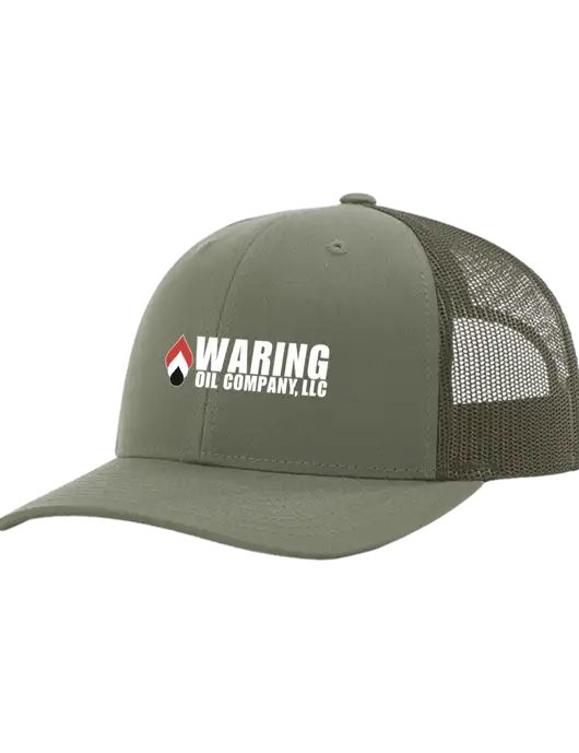 Richardson Adjustable Snapback Original 112 Trucker Cap Medium Olive w/Medium Olive Mesh w/Waring Oil Logo