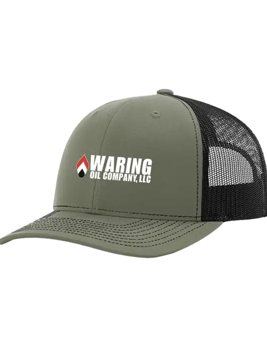 Richardson Adjustable Snapback Original 112 Trucker Cap Medium Olive w/Black Mesh w/Waring Oil Logo