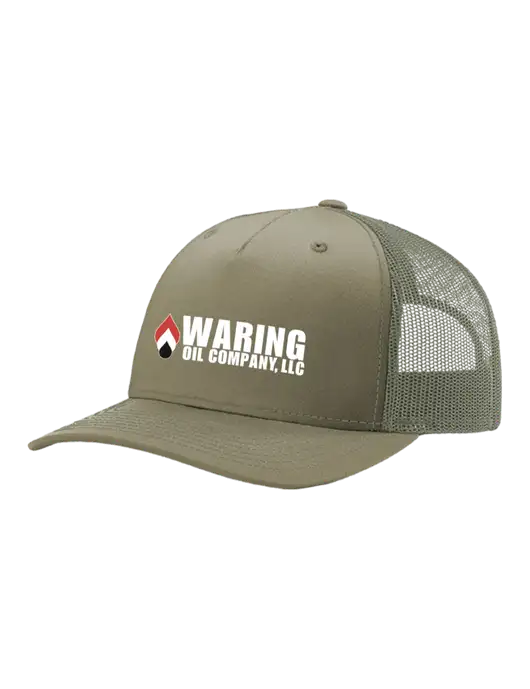 Richardson Five-Panel Trucker Olive Khaki/Light Olive Mesh Cap  w/Waring Oil Logo