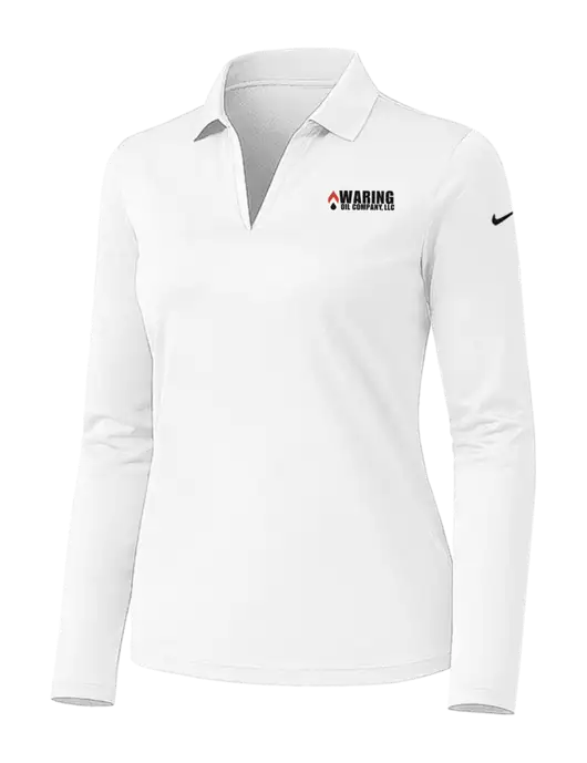 Nike Womens White Dri-FIT Micro Pique 2.0 Long Sleeve Polo w/Waring Oil Logo