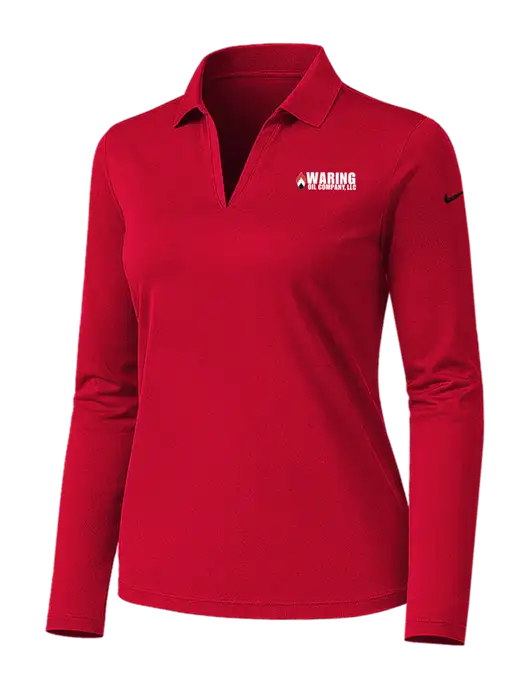 Nike Womens Red Dri-FIT Micro Pique 2.0 Long Sleeve Polo w/Waring Oil Logo
