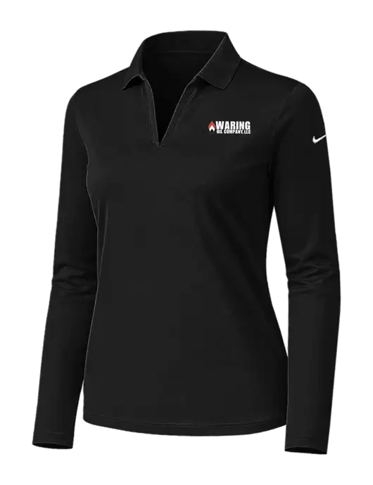 Nike Womens Black Dri-FIT Micro Pique 2.0 Long Sleeve Polo w/Waring Oil Logo