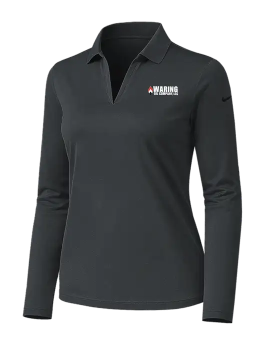Nike Womens Dark Grey Dri-FIT Micro Pique 2.0 Long Sleeve Polo w/Waring Oil Logo
