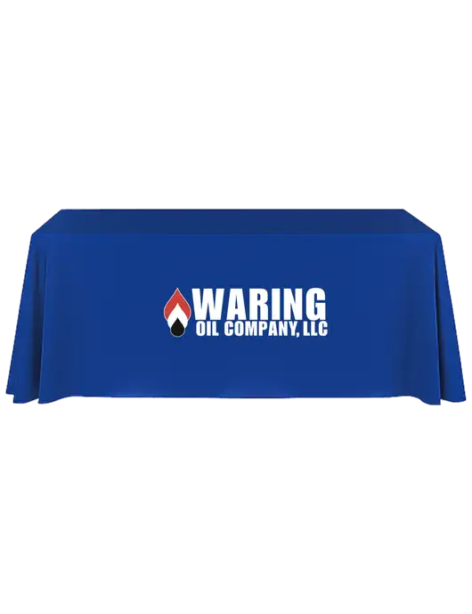 8' Stain-Resistant 4-Sided Dark Royal Table Cover w/Waring Oil Logo