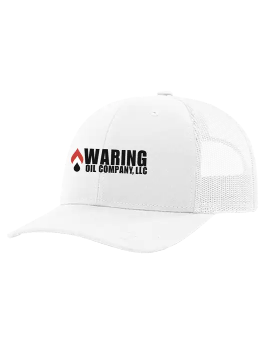 Richardson 112+ R-Flex White Trucker Cap w/White Mesh w/Waring Oil Logo