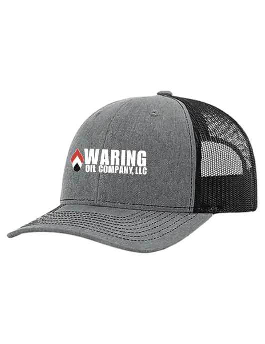 Richardson 112+ R-Flex Medium Grey Heather Trucker Cap w/Black Mesh w/Waring Oil Logo
