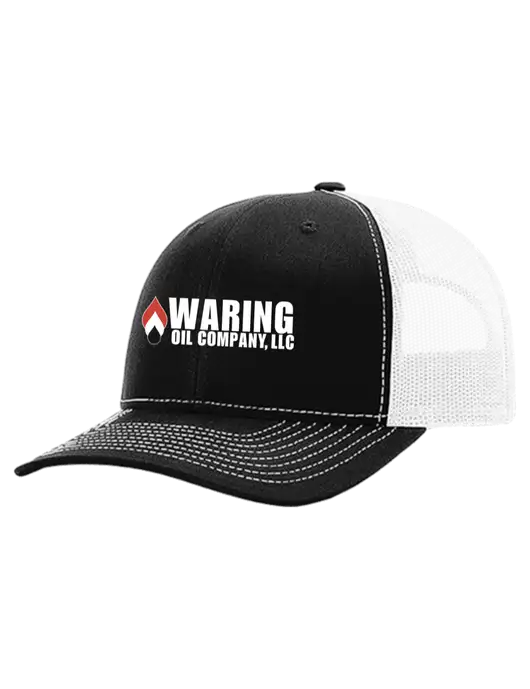 Richardson 112+ R-Flex Black Trucker Cap w/White Mesh w/Waring Oil Logo